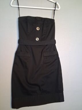 White House Black Market Black Sz M Strapless Dress with Front Buttons